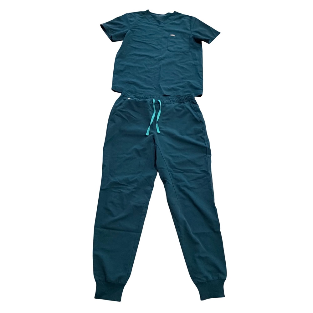 FIGS Carribean Bllue Scrub set sz M top and Zamora Jogger Pants sz L Nurse